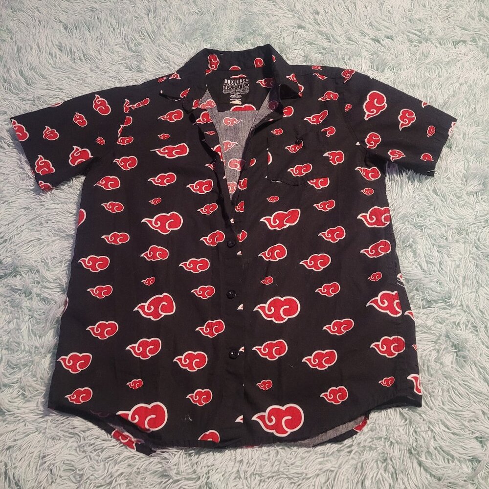 Box Lunch Naruto Akatsuki Cloud Allover Print Woven Button-Up Shirt Black Size S
